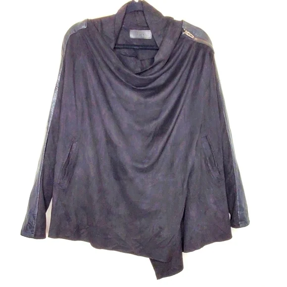 BLANKNYC Drape Front Oversized Jacket Size S Faux Leather Sleeves Lagenlook Chic - Picture 4 of 14